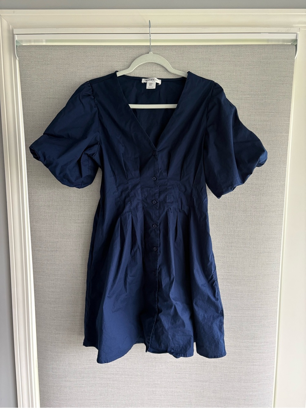 Women's Navy Button-Front V-Neck Dress